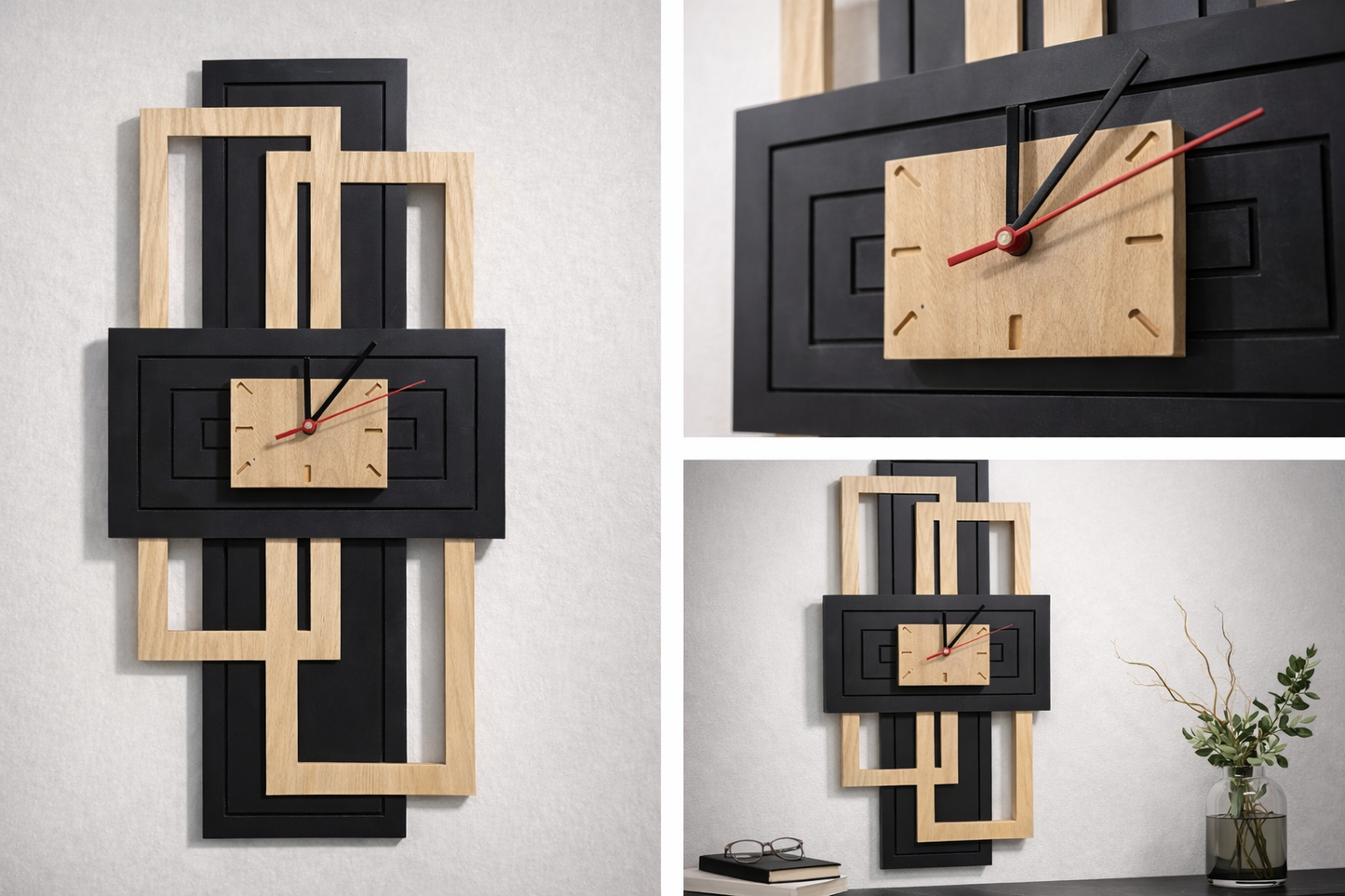 ⏰ Horloge Murale خشبية بتصميم هندسي عصري